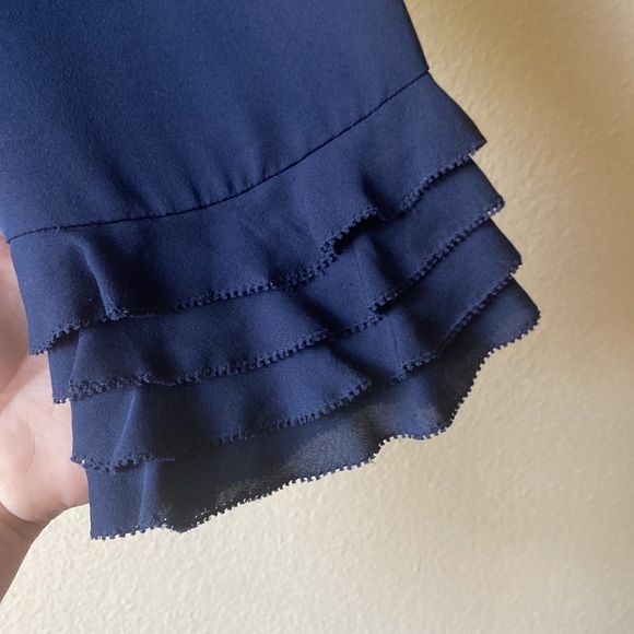 Rebecca Taylor Silk Double Georgette Ruffle Top in Navy size 12 - Picture 9 of 16